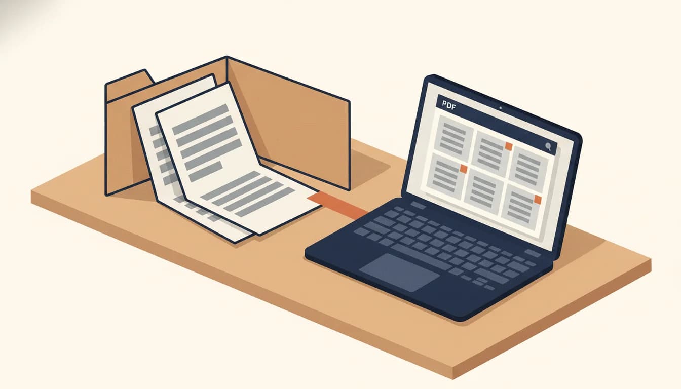 Geöffnete dreiteilige Bewerbungsmappe auf einem Schreibtisch, daneben ein Laptop mit PDF-Vorschau derselben Dokumente