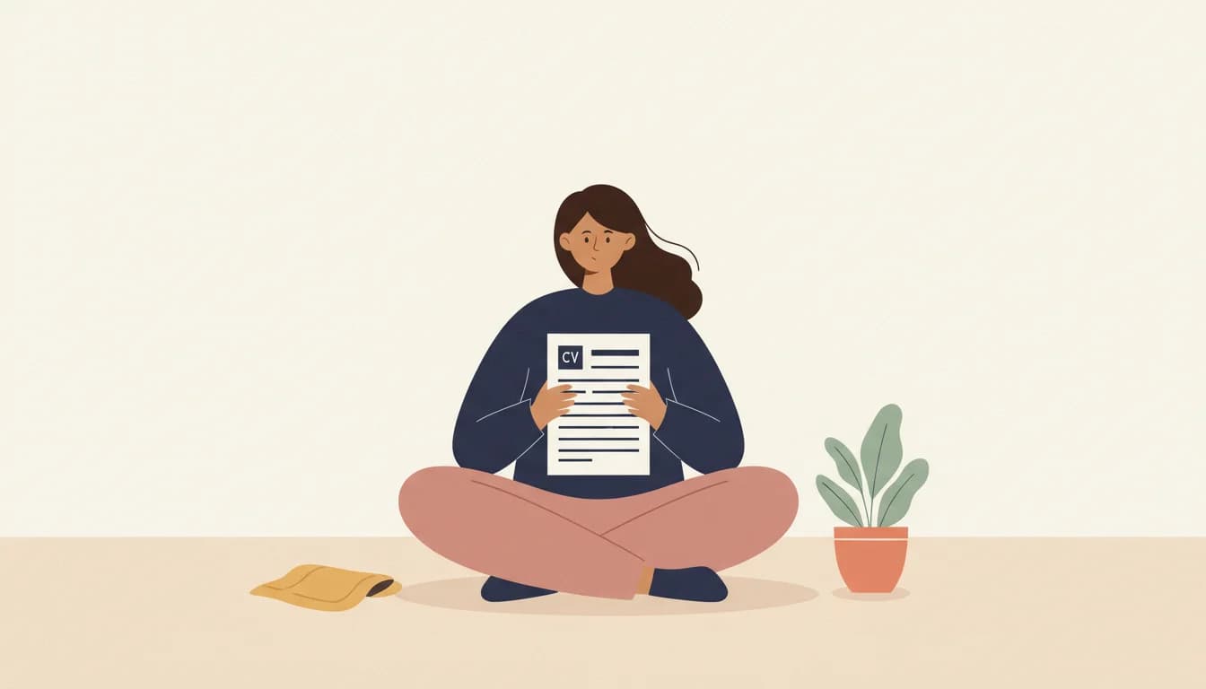 Stiliserad illustration av en person som sitter med ett ensidigt CV i knäet