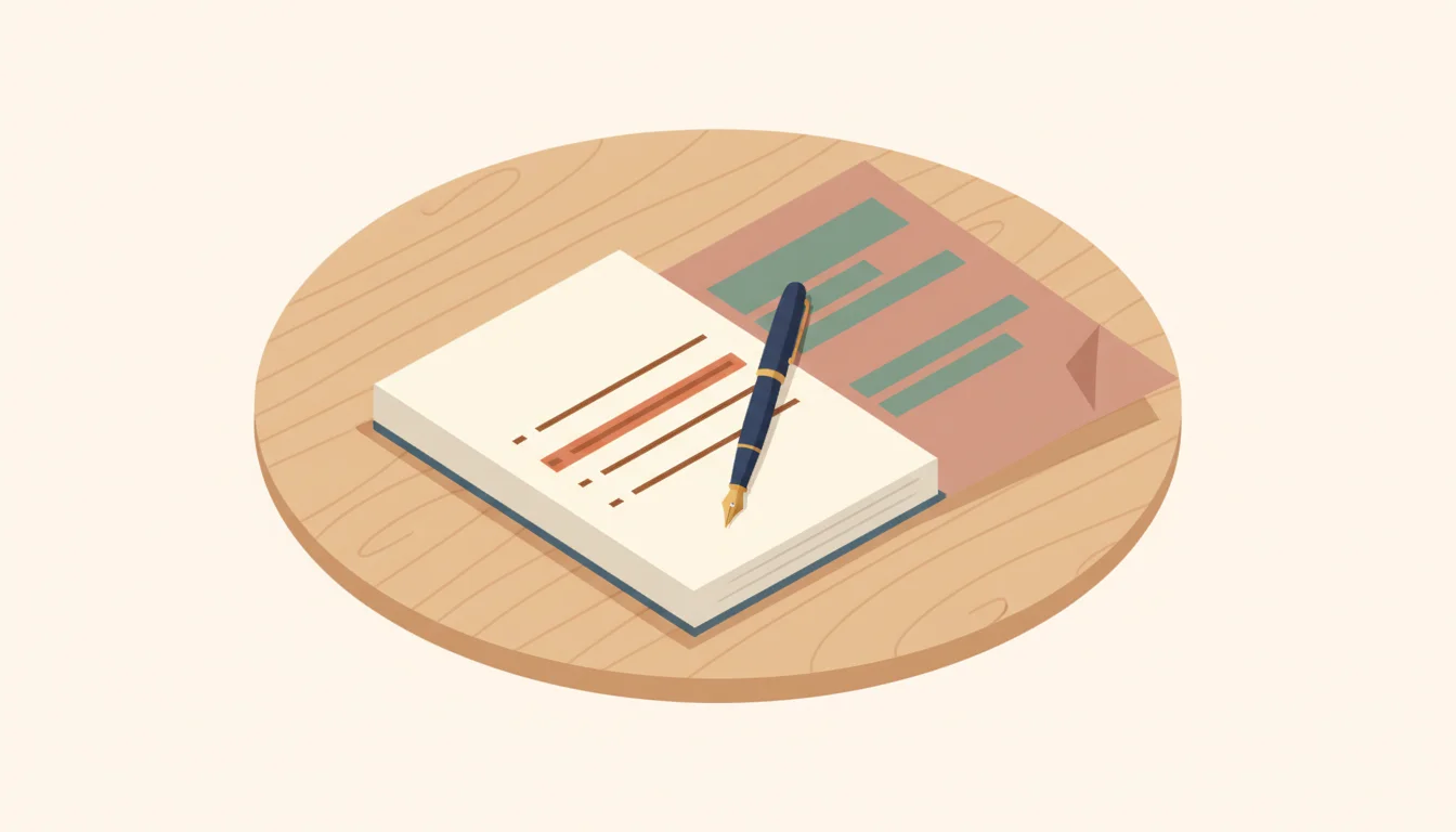 Open notebook with bullet points marked, a pen, and a printed job description on a clean wooden desk