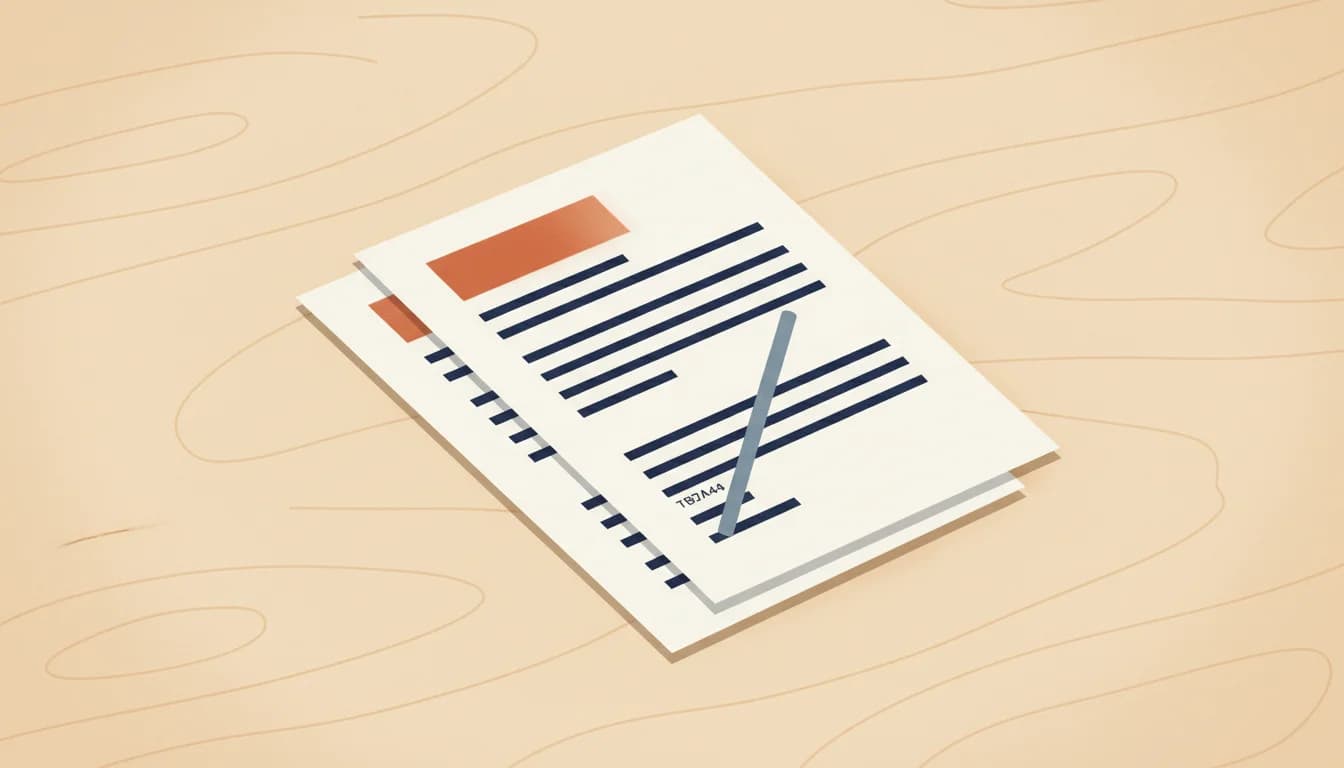 Two stacked resume drafts on a wooden desk, the top one with a short paragraph block highlighted and the bottom one with the same area crossed out
