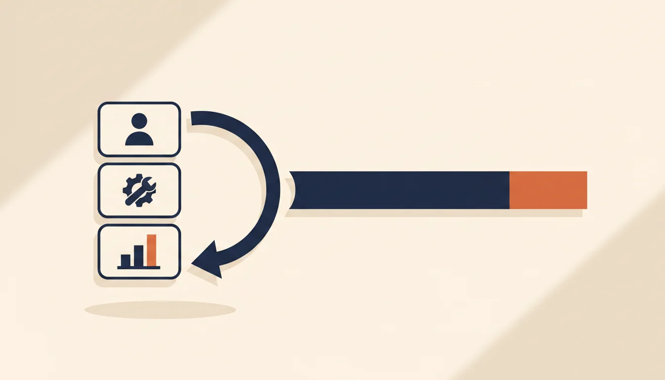 Diagram showing three stacked blocks labeled only with icons representing role, specialty, and a number, combining into a single summary line