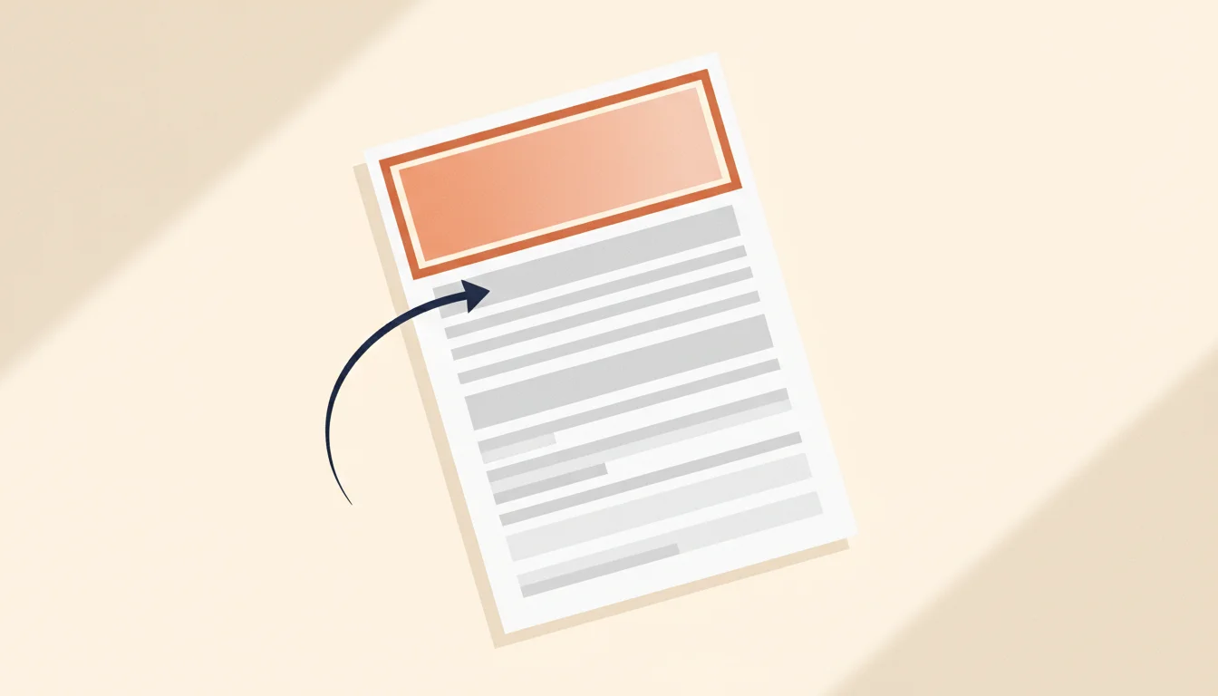 A stylized resume page with the top summary block highlighted in warm orange while the rest of the page fades into muted gray