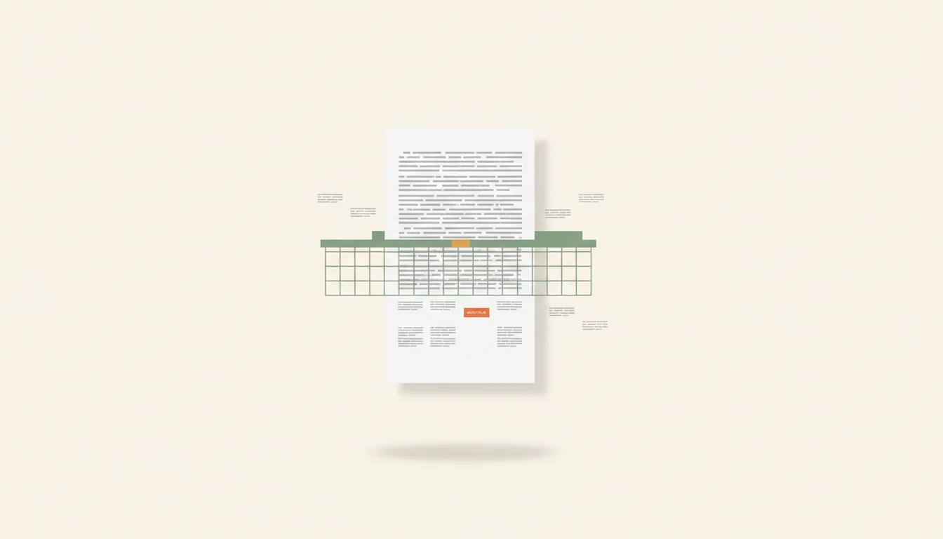 Une page de CV stylisée passant à travers un filtre rectangulaire abstrait, avec certains blocs de texte qui passent et d'autres bloqués