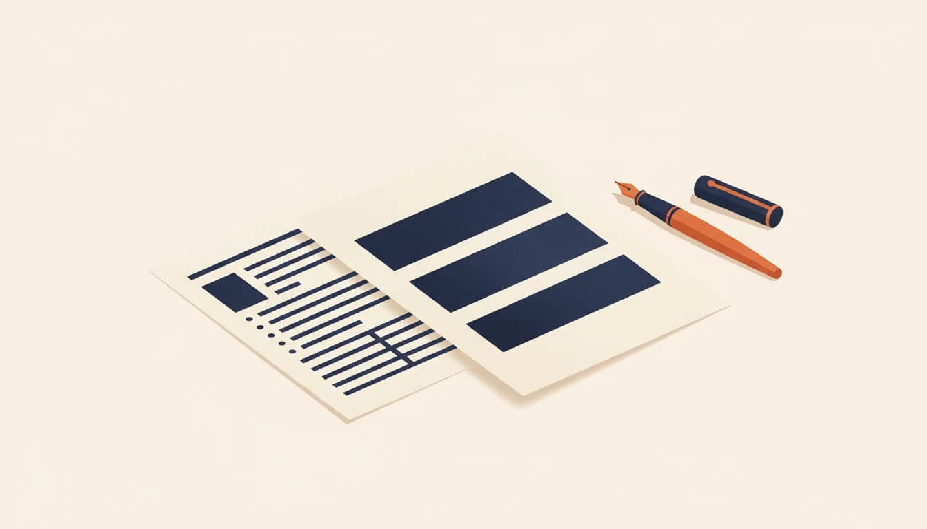 Bureau épuré avec une lettre de motivation format A4 découpée visuellement en trois paragraphes Vous, Moi, Nous